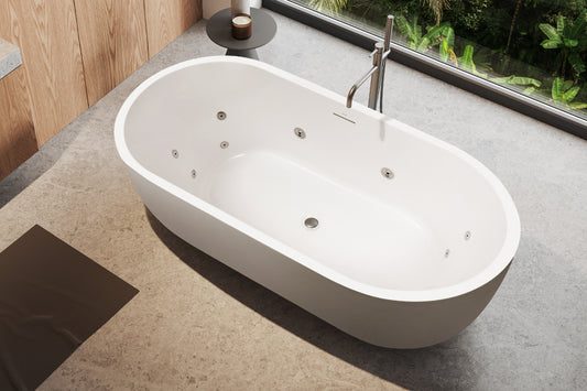 Elisi 1700 Freestanding Spa Bath 12-Jets with Integrated Overflow — White Baths, Acrylic Baths, Oval Baths