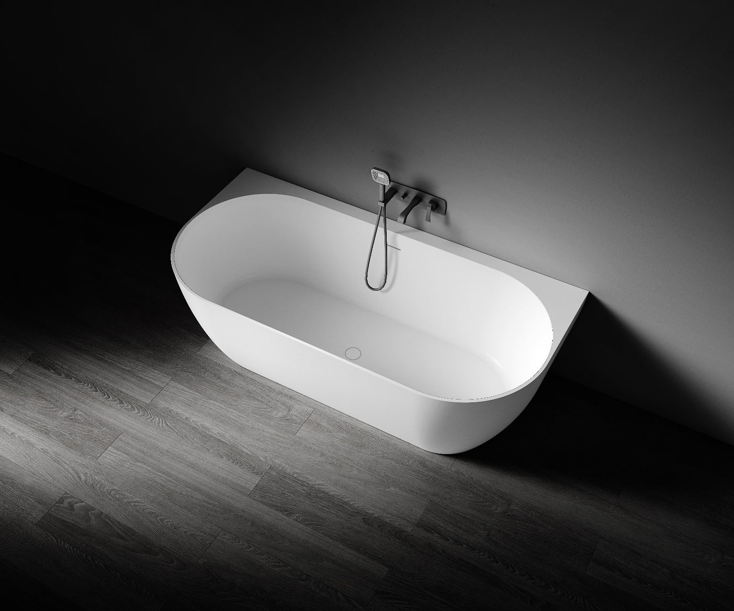 Eleni VX105-1700 Back to Wall Stone Bath with Overflow