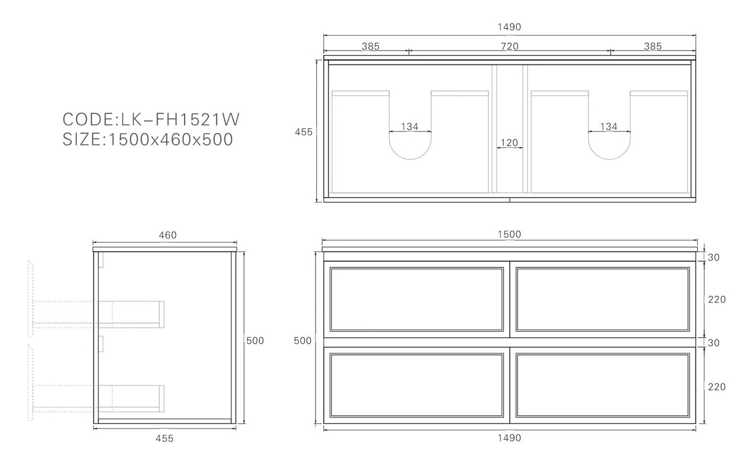 New Hamilton Federation Slim Wall Hung Cabinet Matte Grey LK-FH1521NW-MG