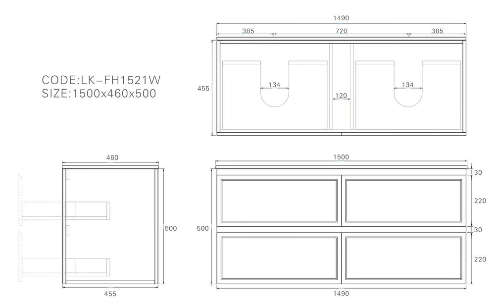 New Hamilton Federation Slim Wall Hung Cabinet Matte Grey LK-FH1521NW-MG