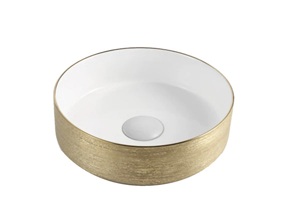 Florencia Counter Top Basin Gloss White/ Textured Gold