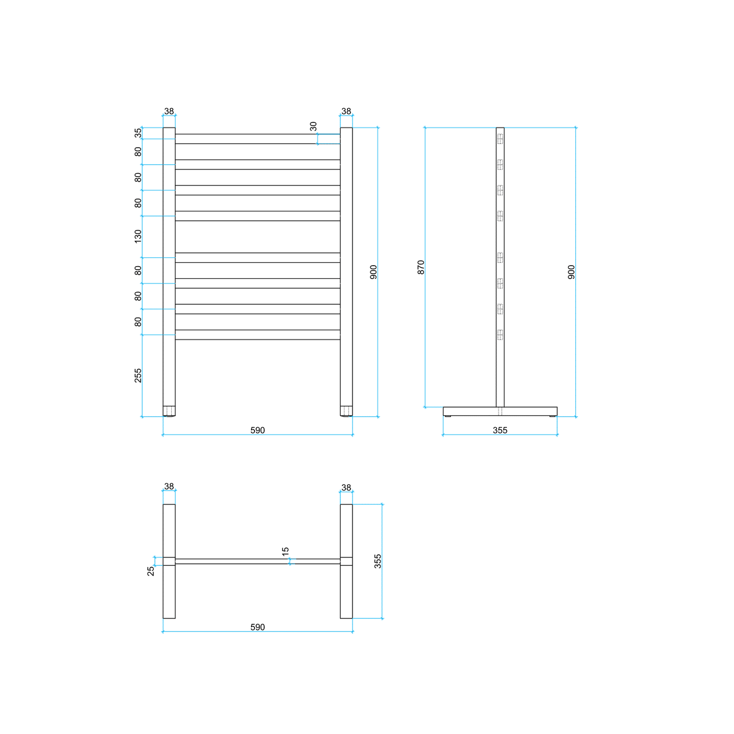 FS55E Straight Flat Free-Standing Polished Heated Towel Rail