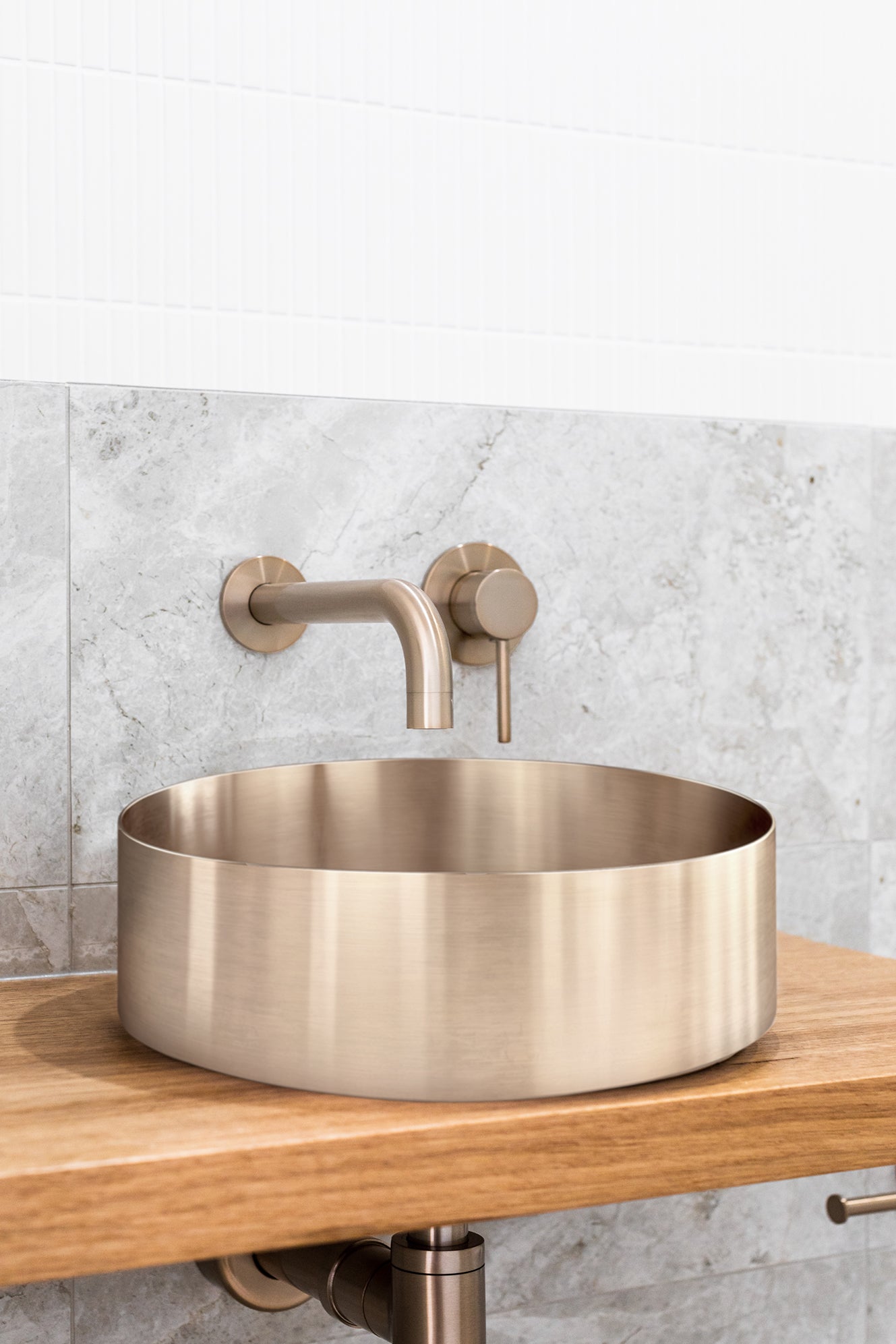 Lavello Round Steel Bathroom Basin 380 x 110 - PVD Champagne