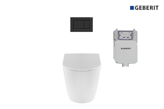 Renee Wall Faced Pan & Geberit In-Wall Cistern & Square Matte Black Buttons