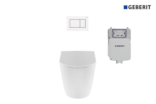 Renee Wall Faced Pan & Geberit In-Wall Cistern & Square Matte White Buttons