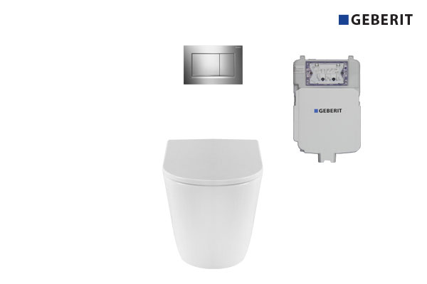 Renee Wall Faced Pan & Geberit In-Wall Cistern & Chrome Square Buttons