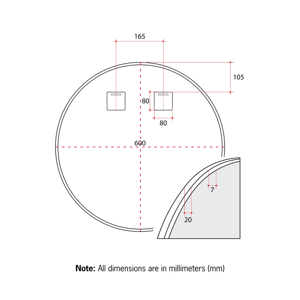 GR6060BD Round Black Framed Mirror Including Demister
