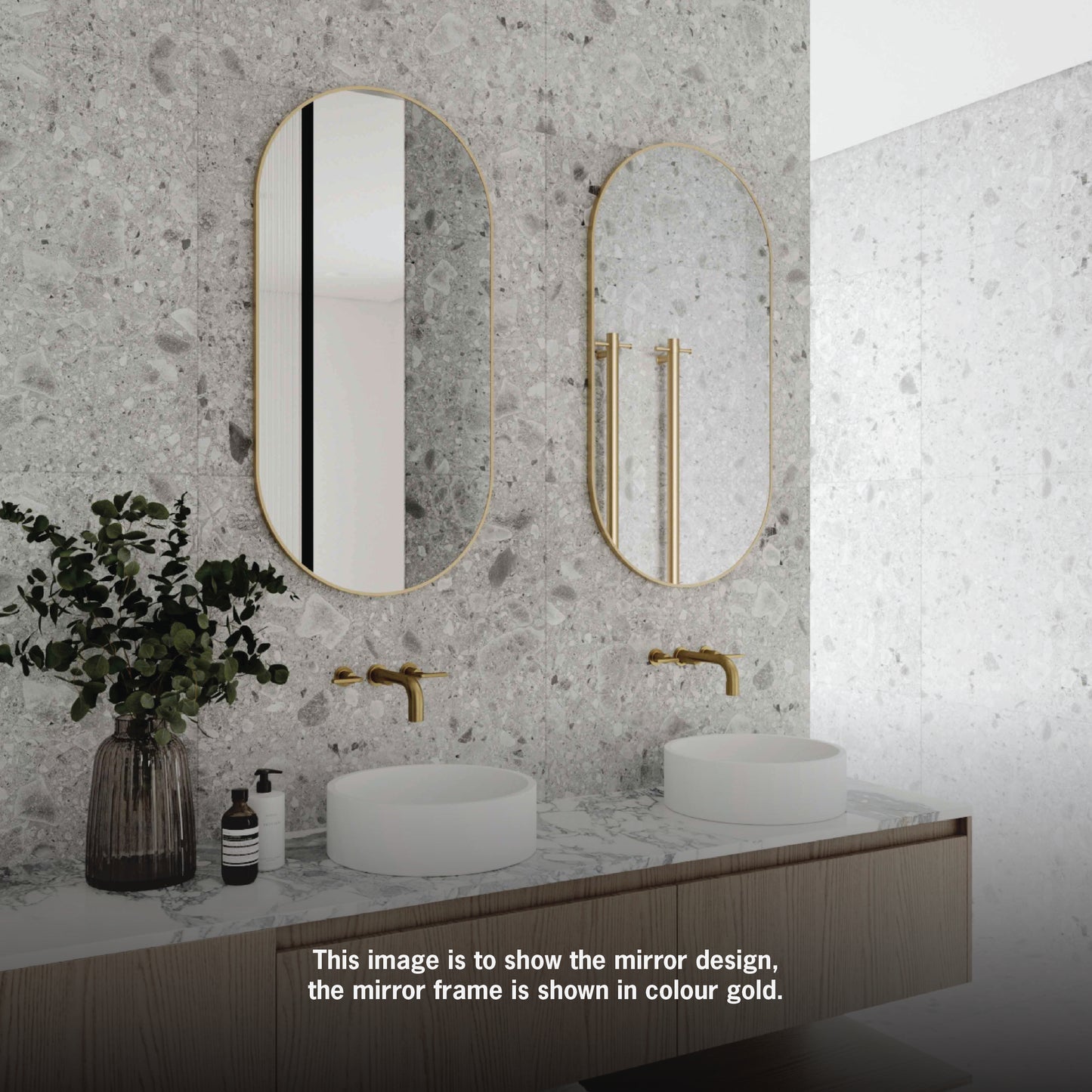 HP5010GD Pill Gold Framed Mirror Including Demister