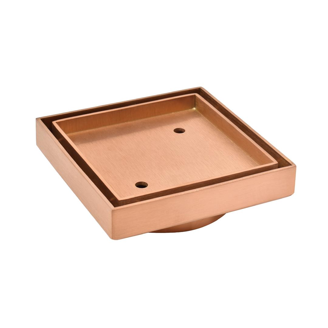 Rose Gold Slim Square Tile Insert Floor Drain (90mm outlet)D444RG