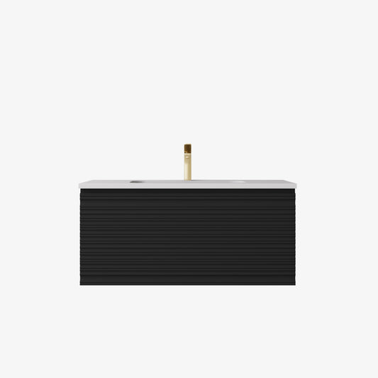 Sedona Matte Black Fluted Wall Hung PVC Cabinet LK-MS900W-MB