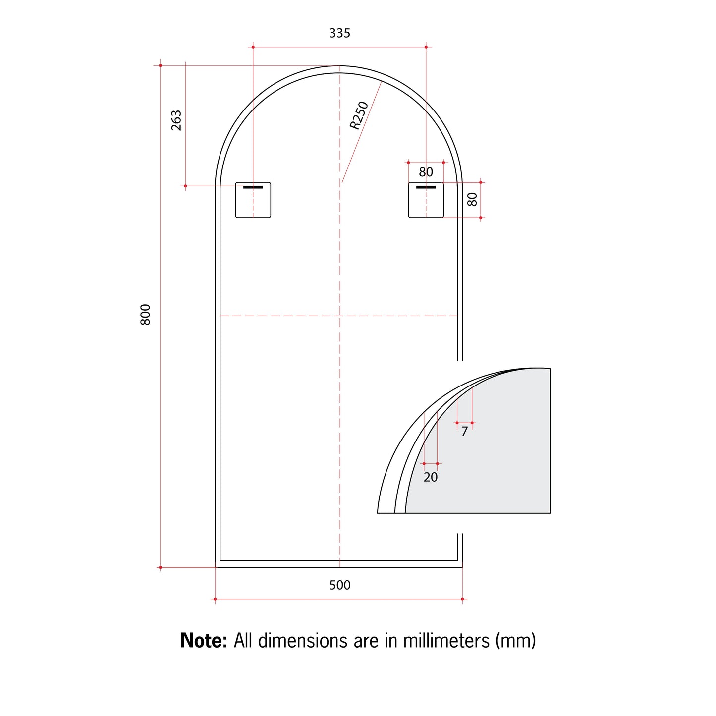 JC5080BD Arch Black Framed Mirror Including Demister