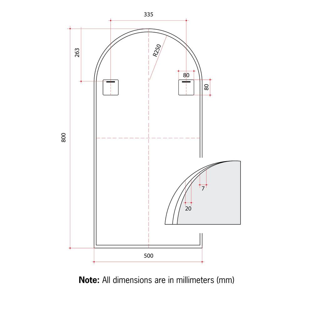 JC5080W Arch White Framed Mirror