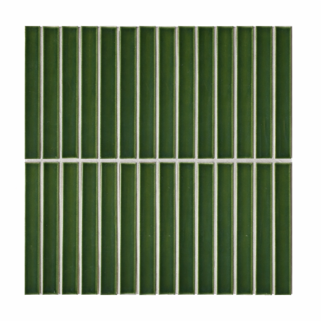 Kyoto Basil Japanese Look Kit Kat Mosaic Tile — Green, Ceramic, Rectangle, Kit Kat & Finger