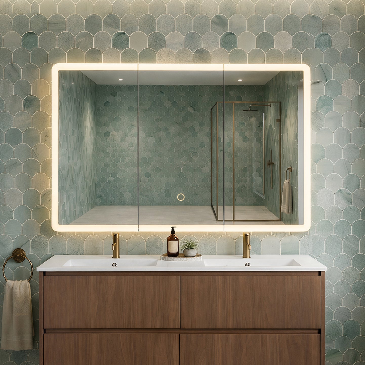 Avola PVC LED Mirror Matte White Cabinet With LED Lights Lk-almc1200mw-3lights