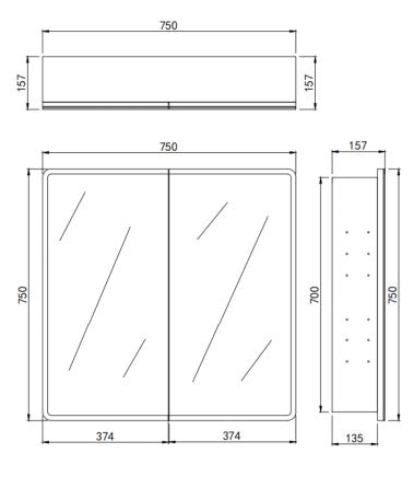 Avola PVC LED Mirror Matte White Cabinet With LED Lights Lk-almc750mw-3lights