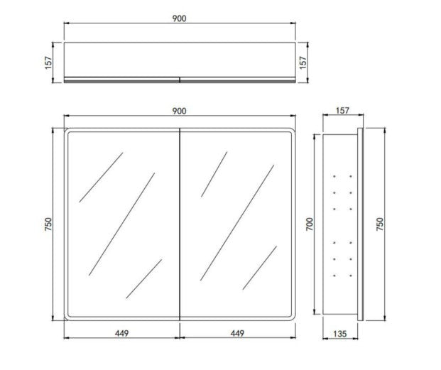 Avola PVC LED Mirror Matte White Cabinet With LED Lights Lk-almc900mw-3lights