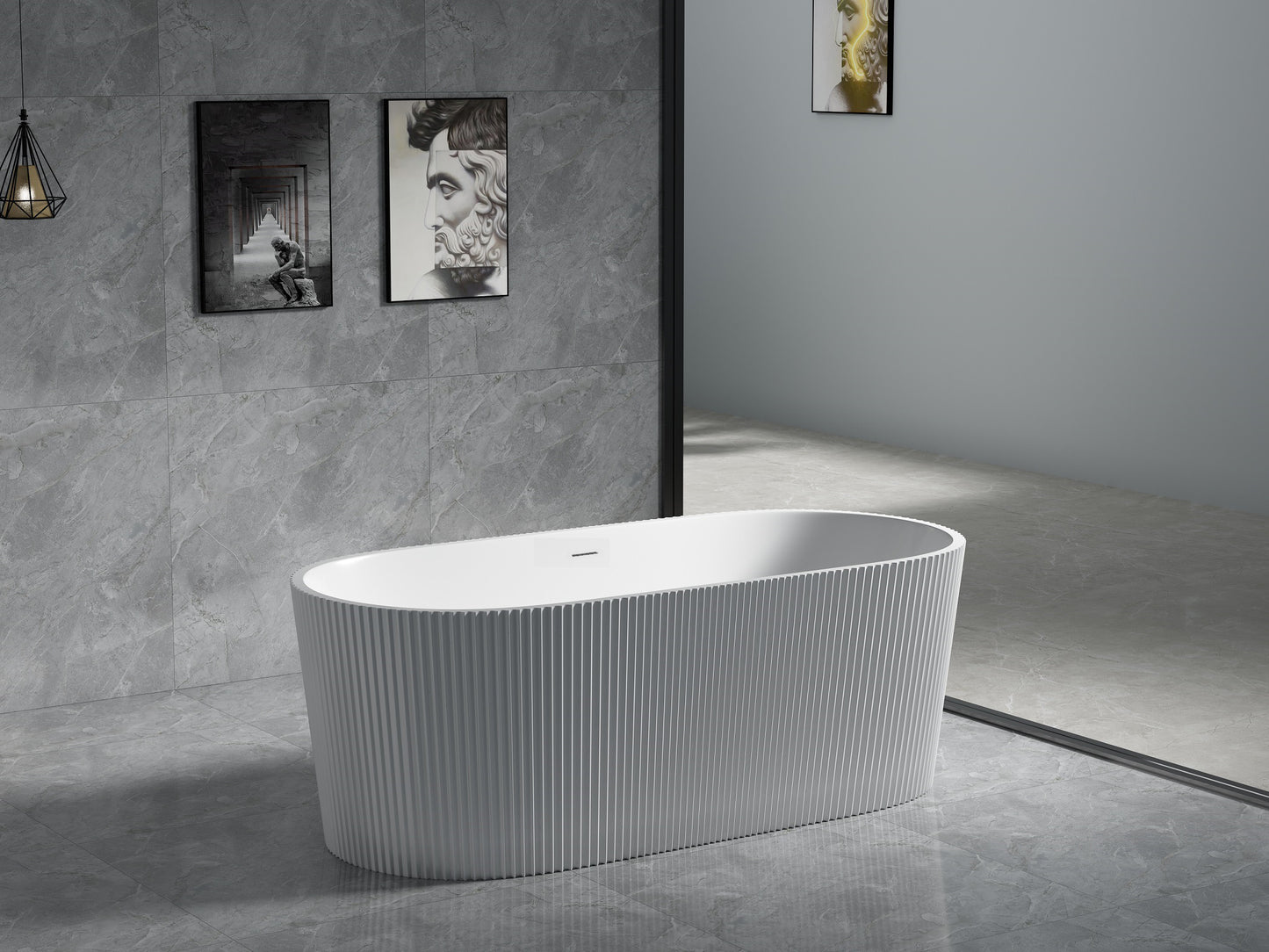 Agena Fluted Acrylic Free-Standing Bath with Overflow