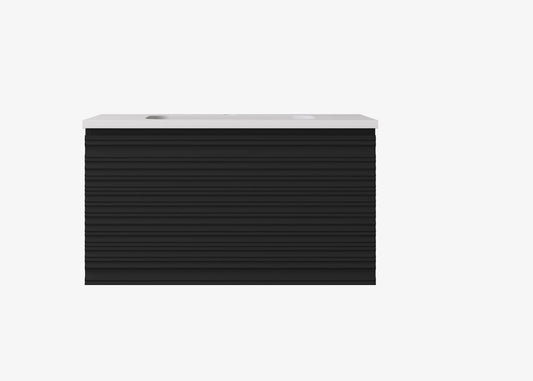 Sedona Matte Black Fluted Wall Hung PVC Cabinet LK-MS750W-MB