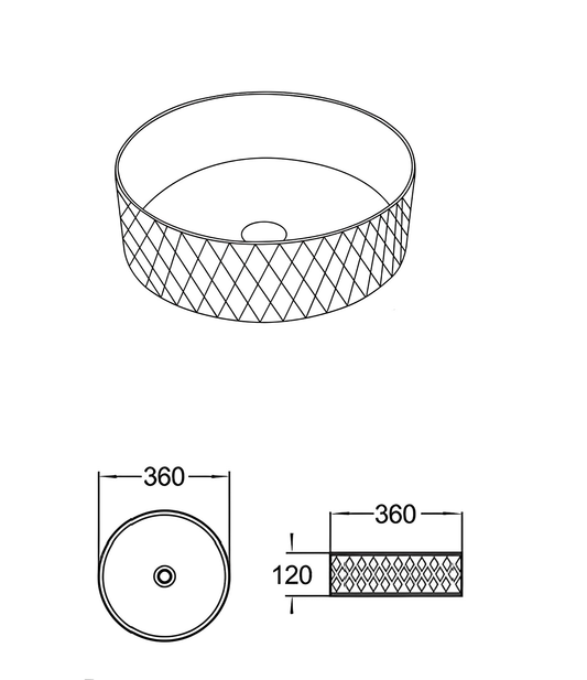 Ollia Diamond Fine Ceramic Above Counter Basin LK-ODA360-MBW