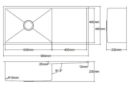 Kliff Hand Made Stainless Steel Sink 980mm LK-SSK980