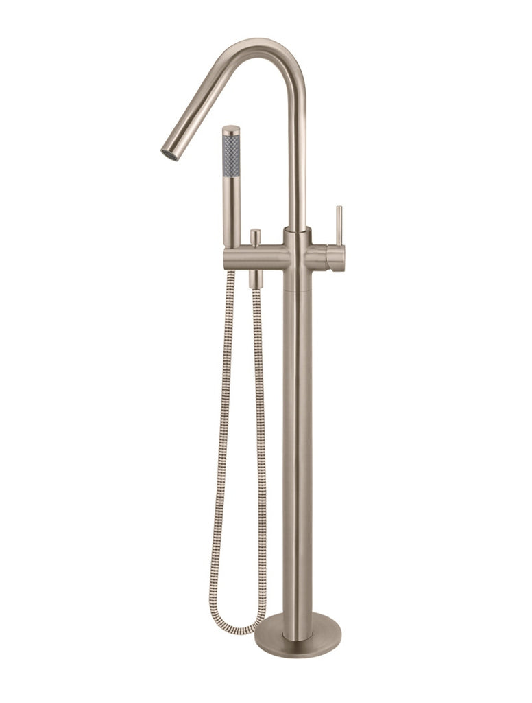 Round Freestanding Bath Spout And Hand Shower — Champagne, Freestanding Bath Spouts & Mixers