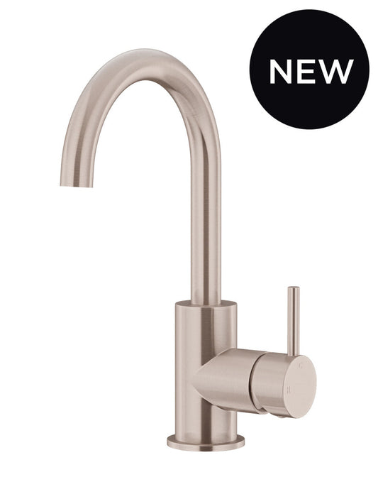 ROUND GOOSENECK BASIN MIXER WITH COLD START