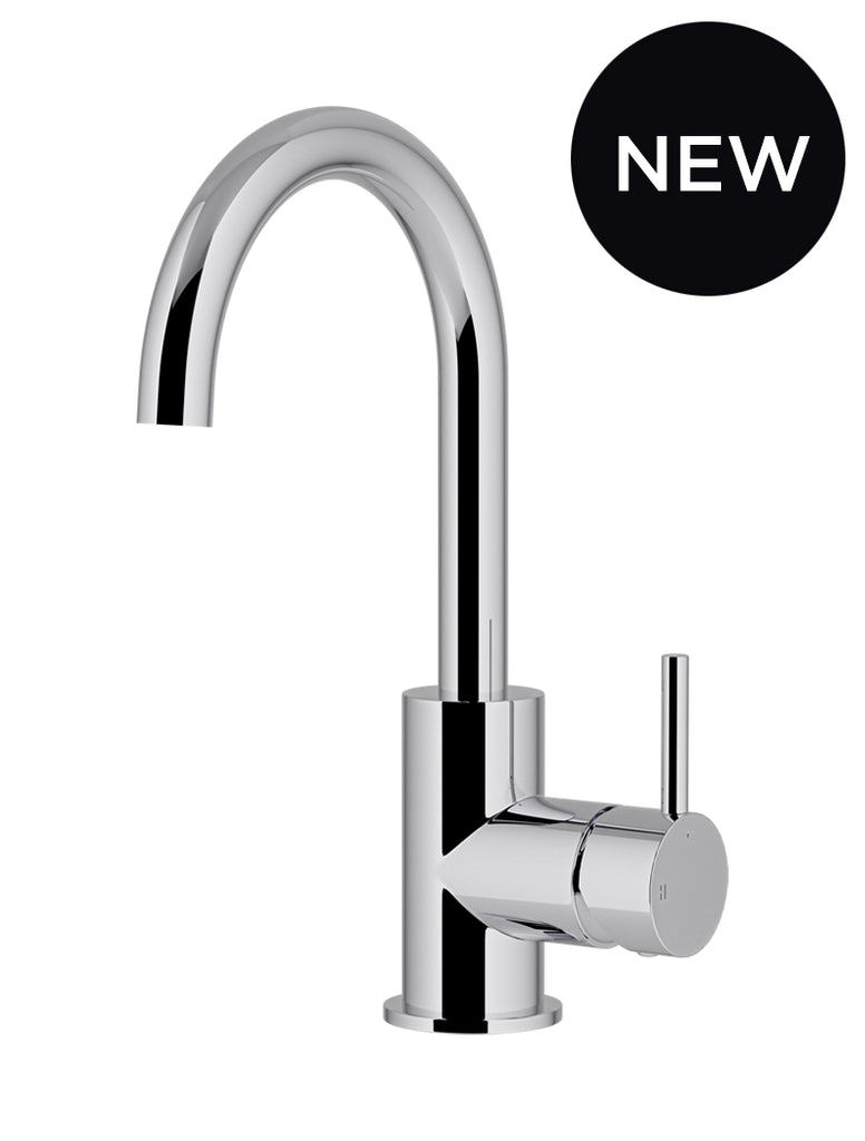 ROUND GOOSENECK BASIN MIXER WITH COLD START