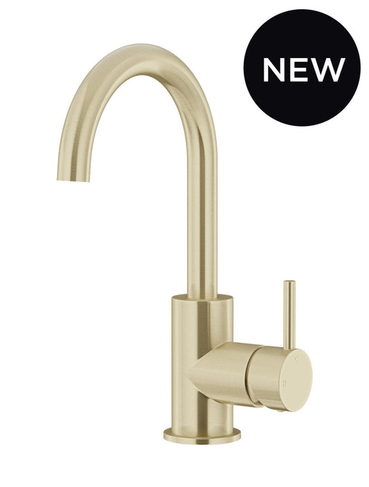 ROUND GOOSENECK BASIN MIXER WITH COLD START