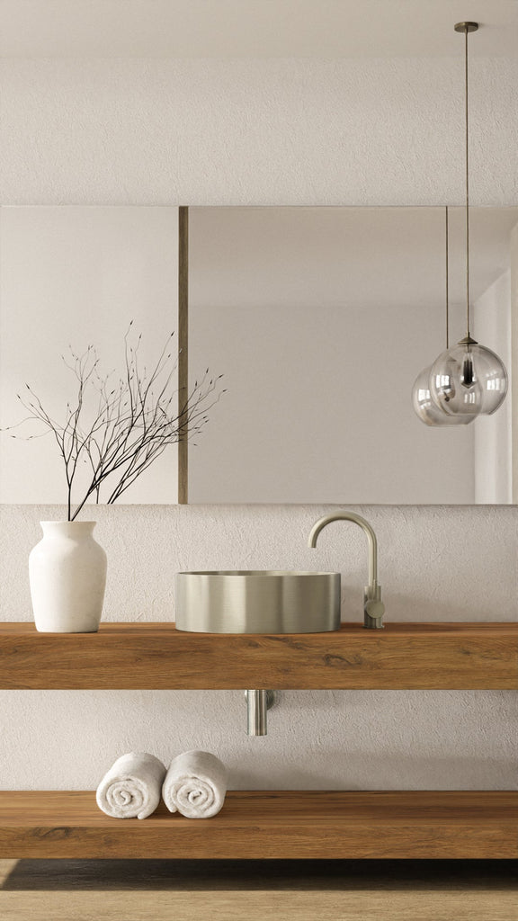 ROUND GOOSENECK BASIN MIXER WITH COLD START