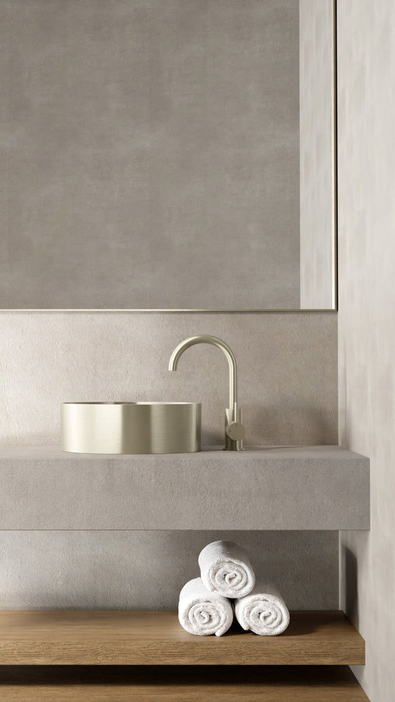 ROUND GOOSENECK BASIN MIXER WITH COLD START