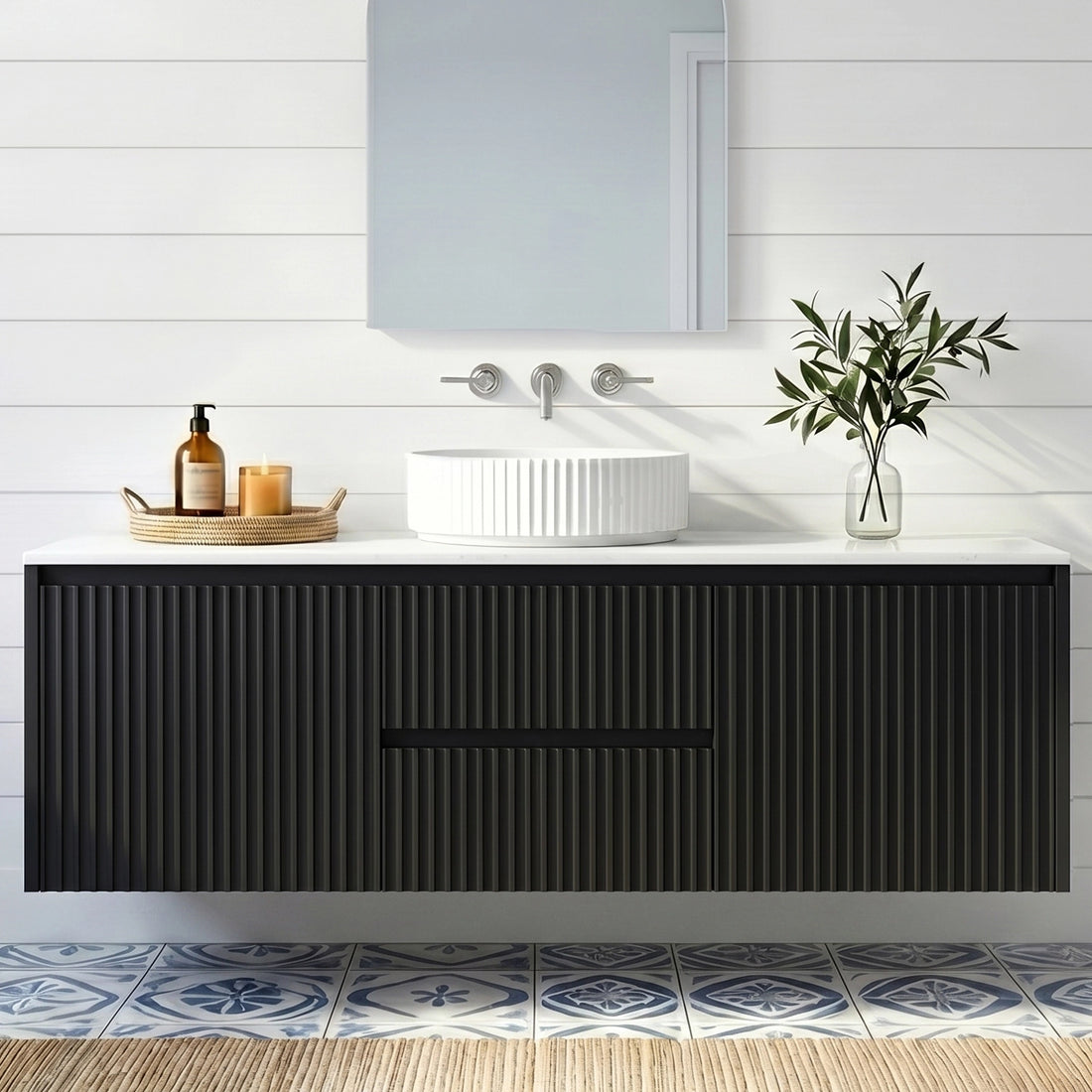 Crete Modern Wall Hung Vanity Matte Black