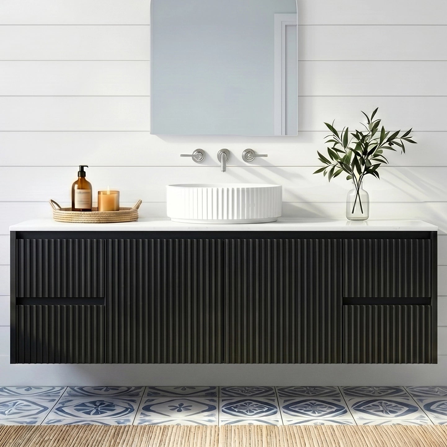 Crete Modern Wall Hung Vanity Matte Black