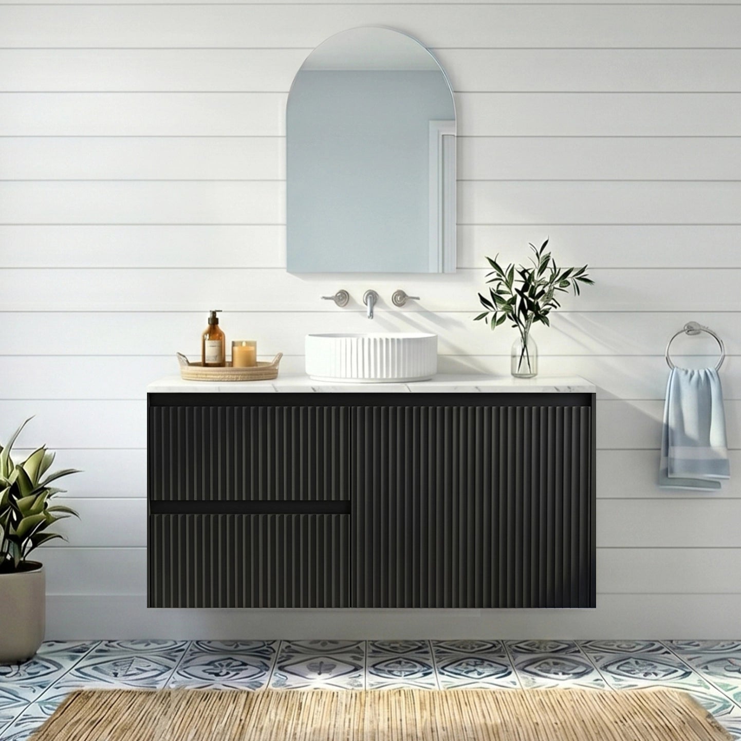 Crete Modern Wall Hung Vanity Matte Black