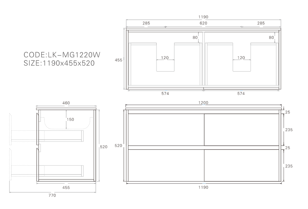 Gladstone Modern Wall Hung Plywood Double Bowl LK-MG1220W-MO
