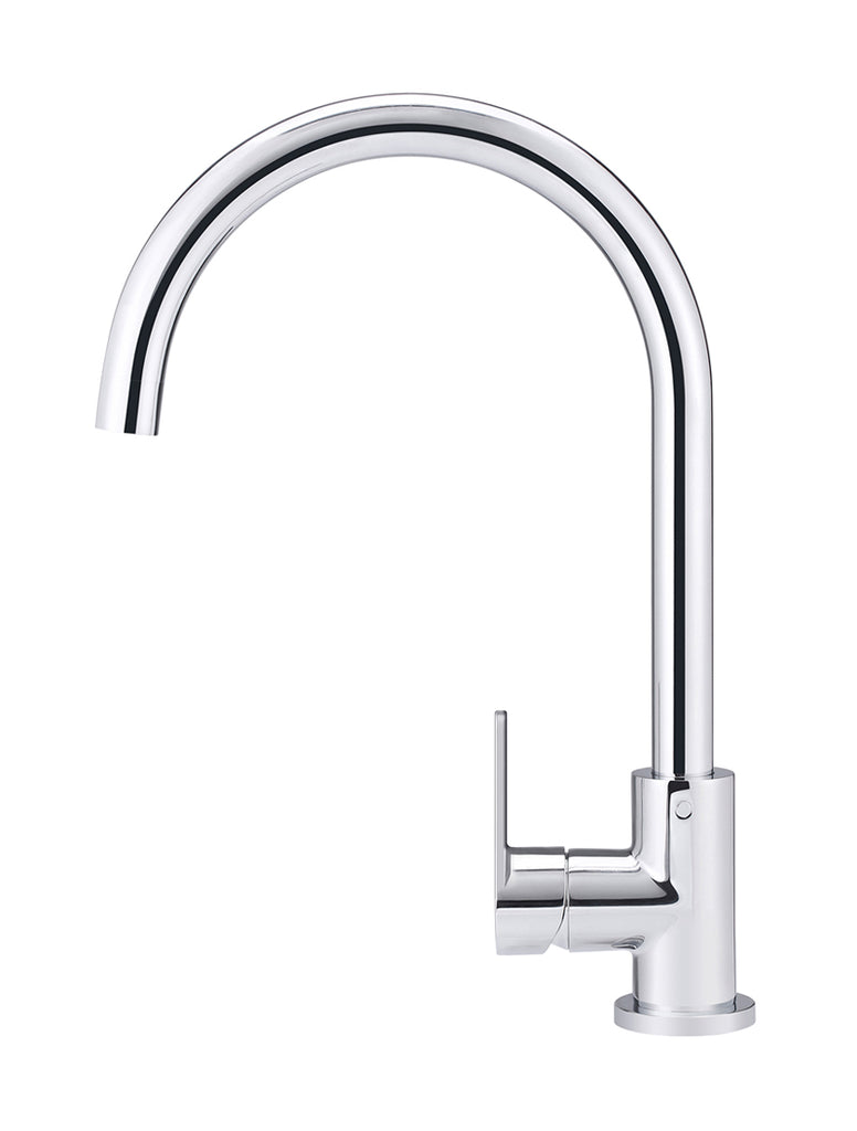 ROUND GOOSENECK KITCHEN MIXER TAP WITH PADDLE HANDLE
