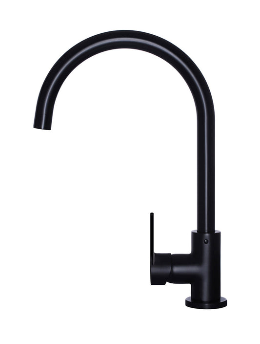 ROUND GOOSENECK KITCHEN MIXER TAP WITH PADDLE HANDLE