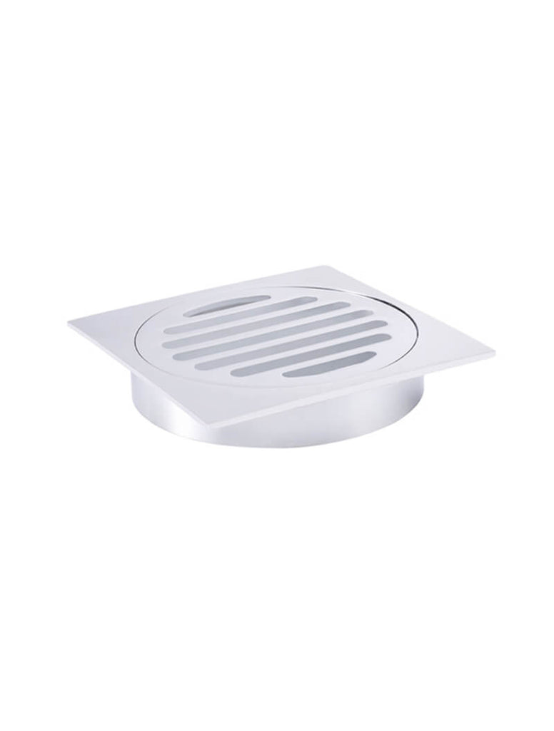 Square Floor Grate Shower Drain 100MM Outlet — Polished Chrome, Chrome, Floor Wastes & Drains