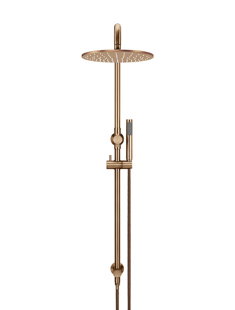 Round Combination Shower Rail, 300MM Rose, Single Function Hand Shower — PVD Lustre Bronze, Hand Held Showers