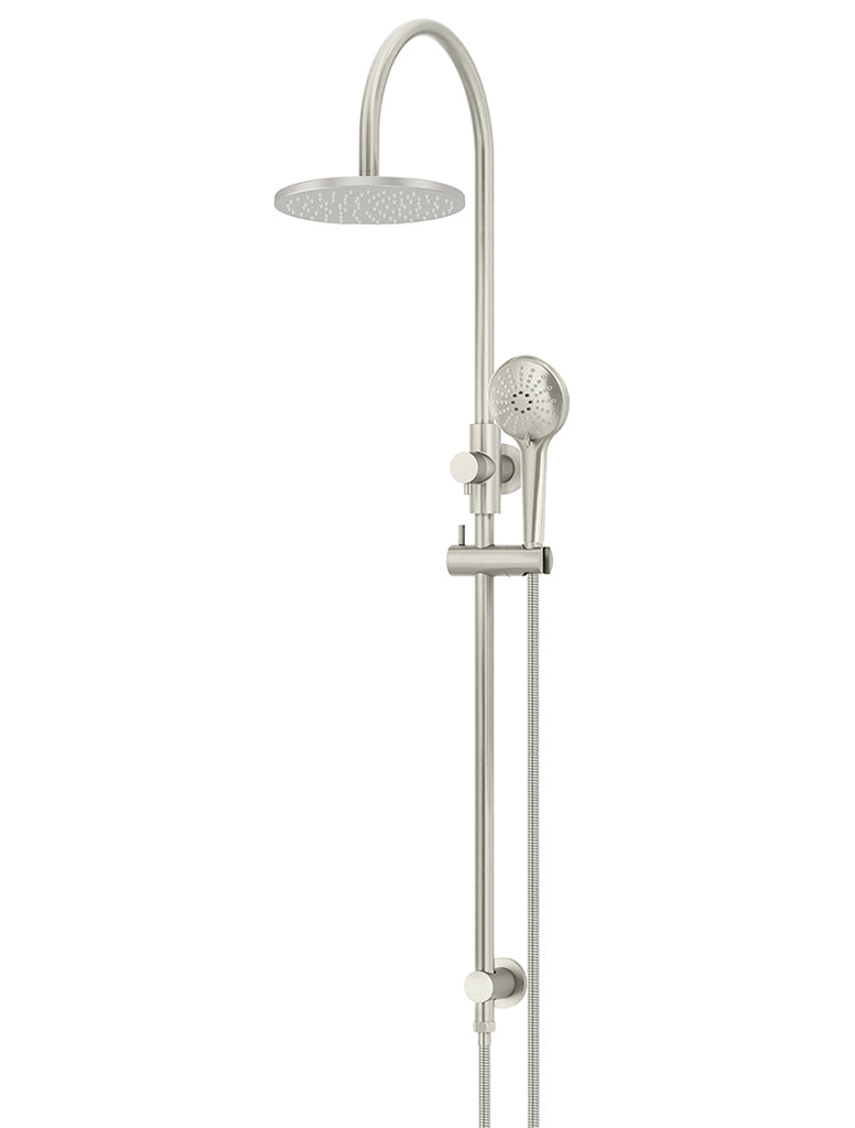 ROUND GOOSENECK SHOWER SET WITH 200MM ROSE, THREE-FUNCTION HAND SHOWER