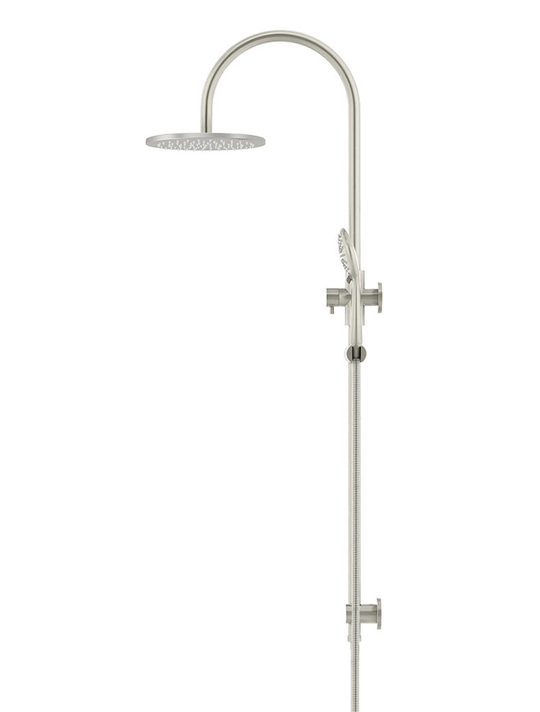ROUND GOOSENECK SHOWER SET WITH 200MM ROSE, THREE-FUNCTION HAND SHOWER