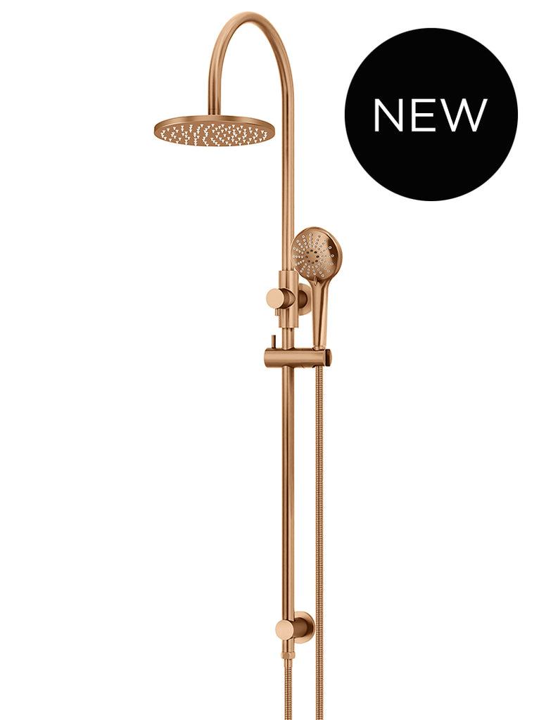 ROUND GOOSENECK SHOWER SET WITH 200MM ROSE, THREE-FUNCTION HAND SHOWER