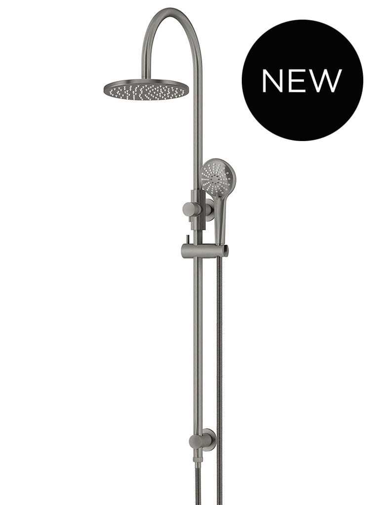 ROUND GOOSENECK SHOWER SET WITH 200MM ROSE, THREE-FUNCTION HAND SHOWER