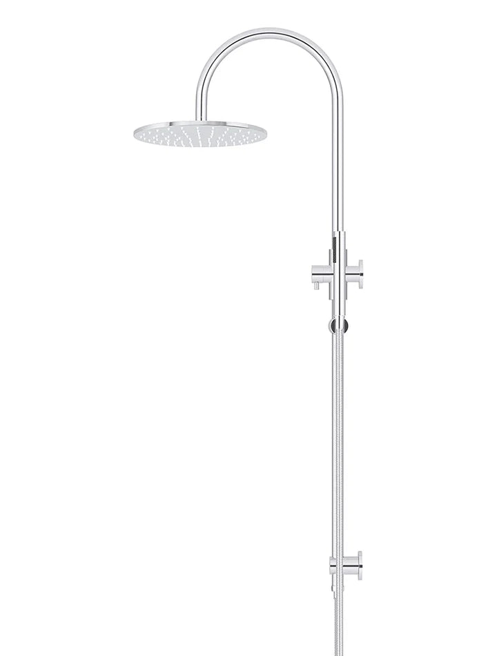 ROUND GOOSENECK SHOWER SET WITH 300MM ROSE, THREE-FUNCTION HAND SHOWER