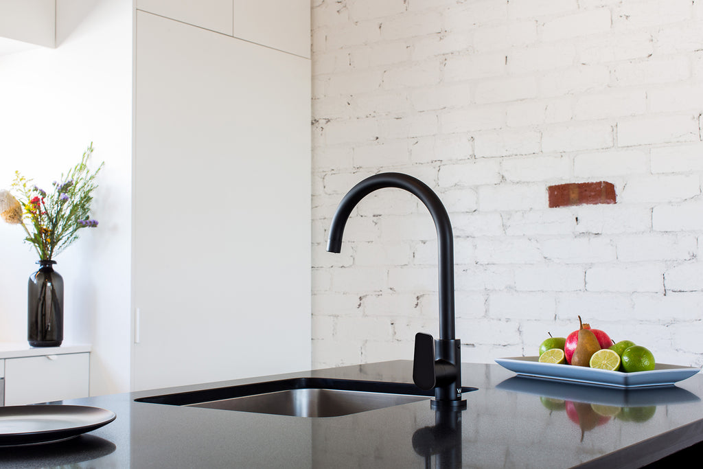 ROUND GOOSENECK KITCHEN MIXER TAP WITH PADDLE HANDLE