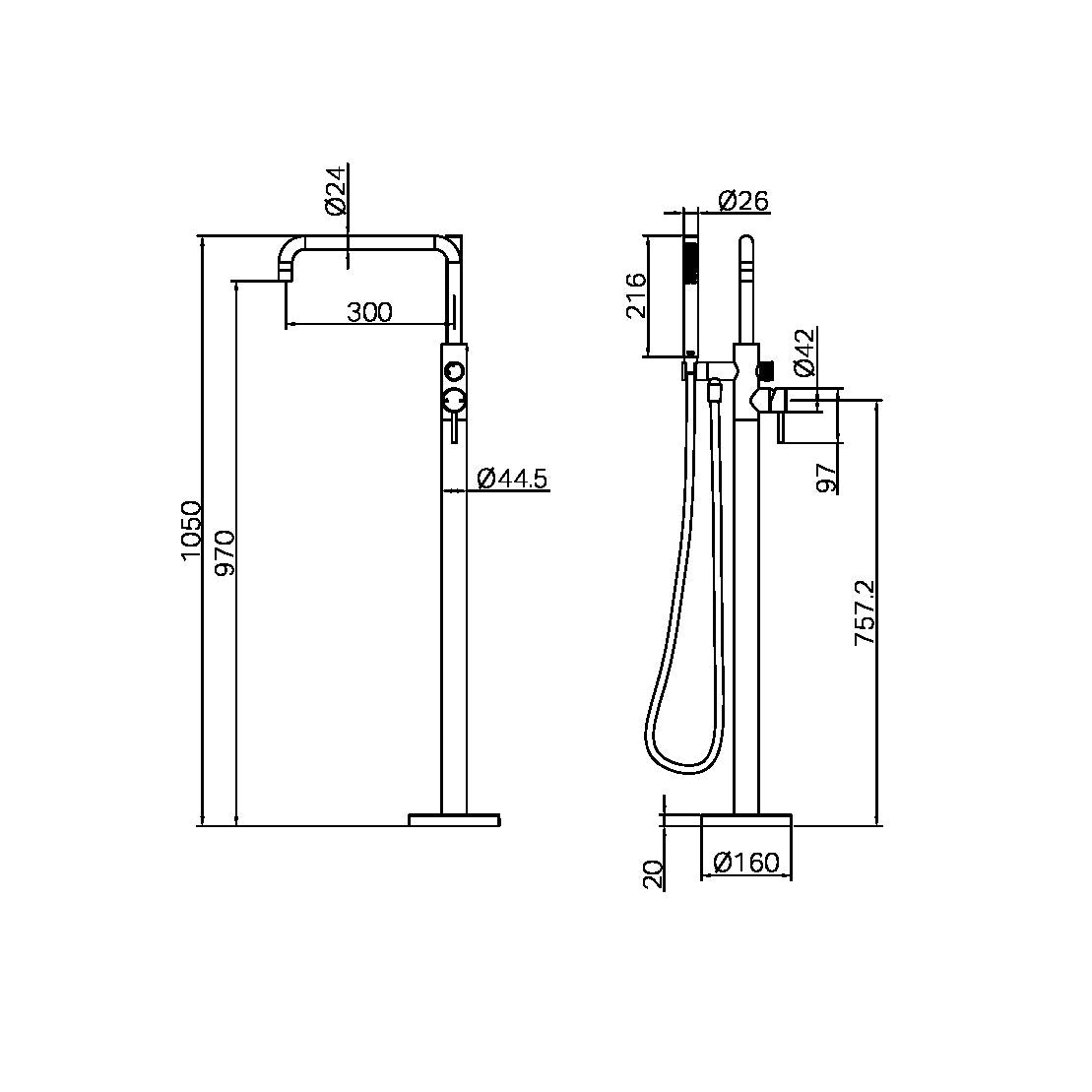 ZEN SS316L FREESTANDING BATH MIXER WITH OUTDOOR SHOWER HOSE BRUSHED NICKEL