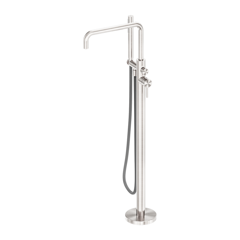 ZEN SS316L FREESTANDING BATH MIXER WITH OUTDOOR SHOWER HOSE BRUSHED NICKEL