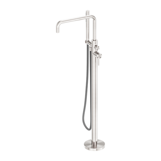 ZEN SS316L FREESTANDING BATH MIXER WITH OUTDOOR SHOWER HOSE BRUSHED NICKEL