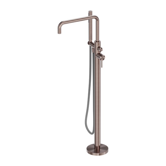 ZEN SS316L FREESTANDING BATH MIXER WITH OUTDOOR SHOWER HOSE BRUSHED BRONZE