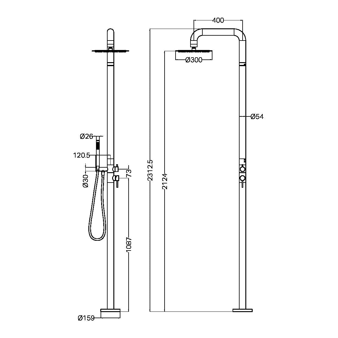 ZEN SS316L OUTDOOR FREESTANDING SHOWER COLUMN BRUSHED GOLD
