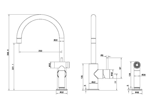 ZEN SS316L KITCHEN MIXER WITH HAND SPRAY BRUSHED GOLD